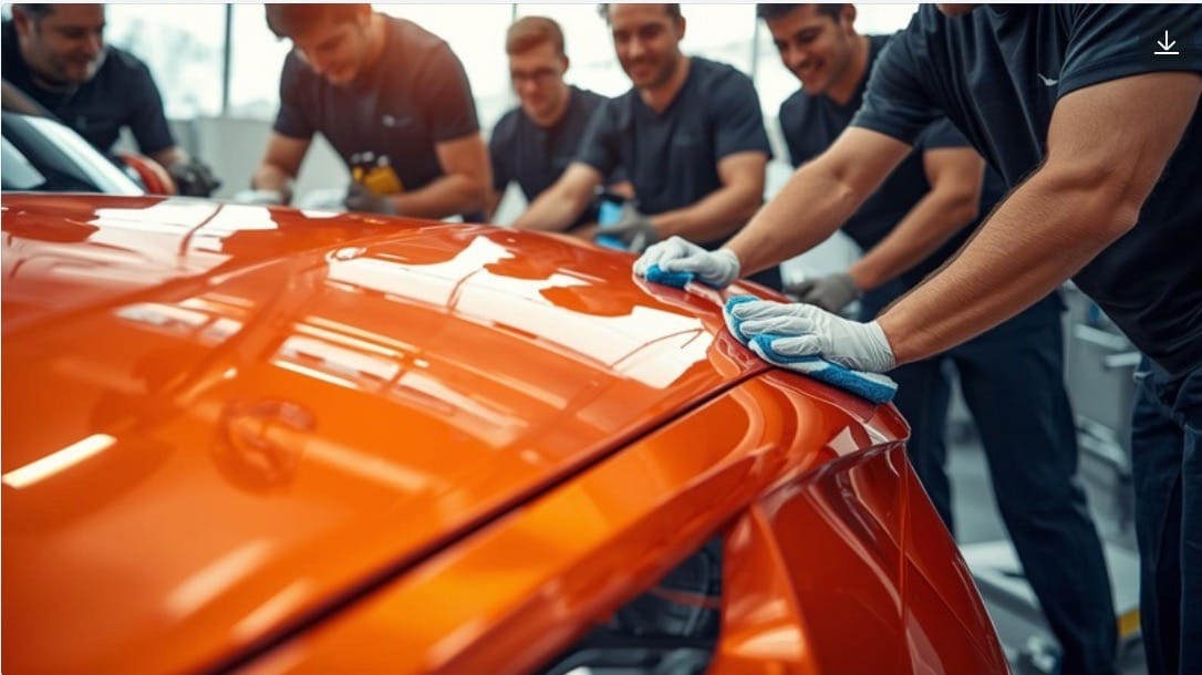 Team polishing a car